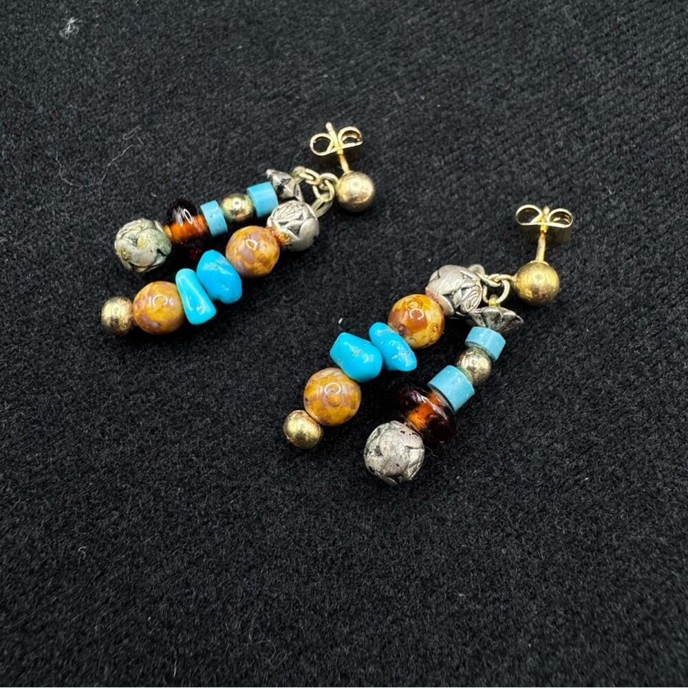 Vintage Dangle Post Bohemian Style Multi Beaded Earrings
